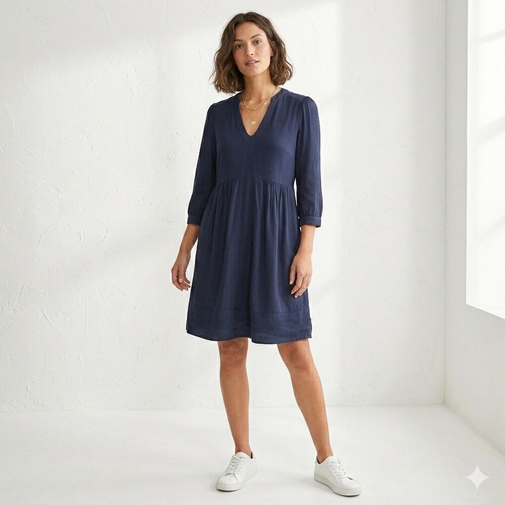 Boden Dress Women’s Babydoll Tunic Midi Fit & Flare V-Neck Navy‎ Blue Size 6